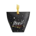 Boîte cadeau noire élégante avec étoiles dorées et texte Merci blanc pour emballages - Style Ciel Étoilé Noir (HB0012-11)