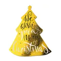 Etichetta albero di Natale dorata con scritta We Wish You a Merry Christmas lucida - Forma dell'albero di Natale