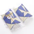 Purple geometric pillow gift box with gold trim, gold twine, and heart shaped tag - 14x10x2.8cm / Blue