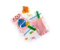 Detail view of pink milk tea shaped zipper bags with cute decorative straw accessories - Cute Milk Tea Style