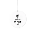 Minimalist round white hanging tag featuring a black hand-drawn smiley and text - Smile Face (SMILE) / 4x4cm