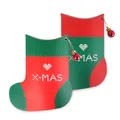 Christmas stocking shaped gift box set in red and green with X-MAS hanging ornaments - Red with Green Border / With Checkered Ball