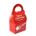 Red Christmas gift box with reindeer sleigh design and white Merry Christmas greeting - Red Christmas Handle Style