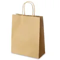 Sacchetto regalo in carta kraft marrone con manici a corda e bordo seghettato su bianco - 26*12*32cm