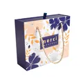 Caja de regalo floral para bodas en azul y crema con asas de cordón dorado - 18*15*5.2cm / Azul