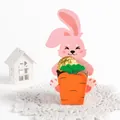 Osterhase Süßigkeiten-Karte in Rosa mit Karotten-Box für Schokoladen-Geschenke - Hase hält Karotte Stil / 8.5x15cm