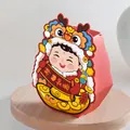 Festliche rote Neujahrs-Süßigkeitenbox mit süßer Löwentanz-Kinderillustration - Persimone-Stil / 4x4x9cm