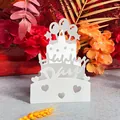 3D pop-up Happy Day greeting card in white paper with laser-cut cake and balloon design - Happy Birthday Style