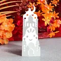 3D white cutout Ramadan tabletop decoration with mosque silhouette and crescent moon design - Castle Silhouette Style