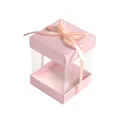 Scatola regalo rosa pieghevole con finestra trasparente e fiocco di nastro - Confezione da 10 (6,8x6,8x9,2cm) / Rosa