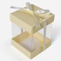 Scatola regalo quadrata crema con finestra trasparente e fiocco in raso abbinato - Confezione da 10 (6,8x6,8x9,2cm) / Giallo
