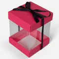 Scatola regalo quadrata rosa con fiocco in nastro nero e finestra trasparente - Confezione da 10 (6,8x6,8x9,2cm) / Rosa Rosso