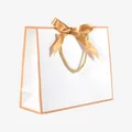 Elegant white paper gift bag with champagne gold border and silk ribbon bow accent - Small (28*10*23cm) / Gold Frame