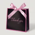 Geschenktüte in Rosa und Schwarz mit Seifenschleife und Thank You Aufdruck - Schwarz Rosa Rand