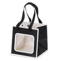 Black gift bag with transparent square window and ribbon handles for flowers and cakes - 15x15x15cm Black White Border