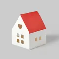 White house-shaped cookie gift box with red roof and heart-shaped cutout detail - Short Style White Red Roof