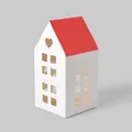 White house gift box with red roof, heart cutout and window detail for candy packaging - Tall Style White Red Roof
