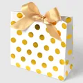 Minimalist white gift bag with gold foil polka dots and champagne satin bow decor - Gold Foiled Polka Dot Style / 10 Pieces/Pack (14x14x6cm)