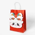 Bolsa de regalo de papel rojo festivo con diseño de panda 3D y danza del león - Panda Danza del León / Rojo