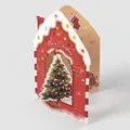 3D Pop-up Christmas card featuring a red house design with miniature festive tree inside - Rotating 3D Greeting Card / 10 Pieces/Pack (20x15cm) / Red