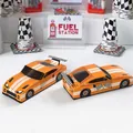 Orange race car theme cardboard candy gift box with checkered flag pattern for parties - 18.5x7.5x3.5cm (Pack of 10) / Orange