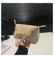 Beige faux leather baguette shoulder bag with gold square buckle and knot strap detail - Khaki