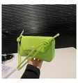 Vibrant green leather baguette handbag with a gold square lock and knotted shoulder strap - Fluorescent Green