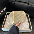Chic beige hand-woven mini straw crossbody bag with white cotton rope shoulder strap - Khaki