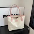 Bolso tote de pata de gallo rosa para mujer con interior espacioso y asas de cuero suave - Rosa