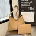 Grote kaki tote bag set met bijpassend binnentasje en slanke schouderbanden - Khaki