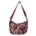 Ethnic woven crossbody bag in dark red with geometric patterns and adjustable strap - Red without Pendant