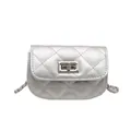 Elegant silver quilted mini crossbody bag with metal chain strap and turn-lock closure - Silver