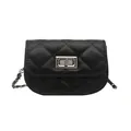 Classic black quilted PU leather crossbody bag with silver chain strap and metal lock - Black