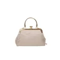 Borsa vintage rosa con ricami floreali, manico dorato e tracolla a catena metallica - Rosa