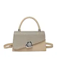 Elegant beige sequin handbag for women with a silver heart-shaped metal buckle clasp - Gold