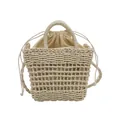 Handwoven cream straw crossbody bag with mesh pattern and drawstring inner pouch - Beige No Pendant
