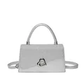 Silver sequin handbag for women with heart-shaped metal buckle and detachable strap - Silver