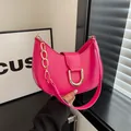 Chic rose red crescent shoulder bag with golden chain and stylish metal U-buckle - Rose Red / 21.5
