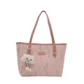 Pink large tote bag with embossed texture and cute white cloud pendant detail - With Ornament / Pink