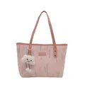 Pink tote bag with rainbow embroidery and cute white cloud charm in a minimalist style - No Pendant / Pink