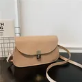 Minimalist beige small crossbody saddle bag with gold metal buckle for women - Khaki