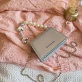 Mini light grey square crossbody bag with pearl handle and silver chain strap - Silver