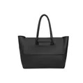 Bolso tote clásico de cuero negro con diseño minimalista de alas y correas dobles delgadas - Negro