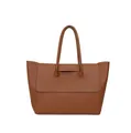Minimalist large capacity tote bag in brown matte leather with elegant top handles - Yellow Brown