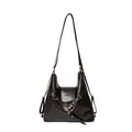 Sac fourre-tout rétro en cuir PU marron foncé avec bandoulière et finitions dorées - Marron