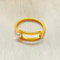 Gold plated geometric ring with a white pearl on elegant textured satin background - Size 5 / Gold Artificial Pearl (D014)