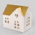 Elegant white house shaped candy box with golden roof and hollow heart detail - Small Style (HB0042) / 10 Pieces Pack / White with Gold Top
