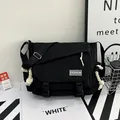 Japanese style black messenger bag with flip cover and white rope details for students - Black