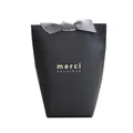 Premium black foldable paper gift bag with grey ribbon bow and gold merci beaucoup text - Simple Foldable Style / 300g (8x5.5x16.5cm) / Black