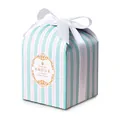 French striped gift box with satin bow and gold foil accents for weddings and gifts - 8x8x10.5cm / Blue Stripe